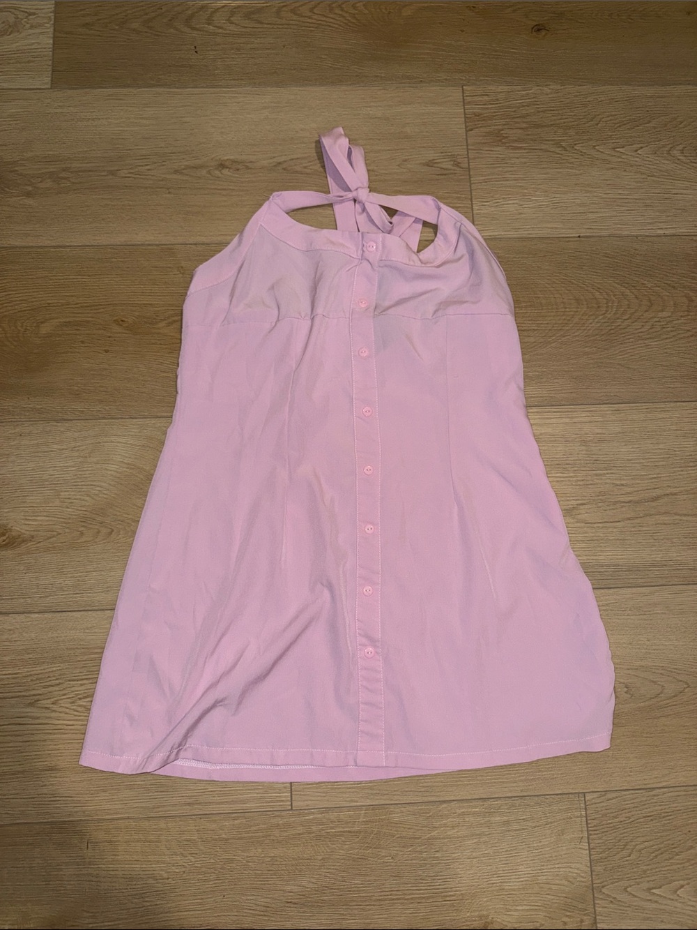 Pink Halter Button-Front Dress